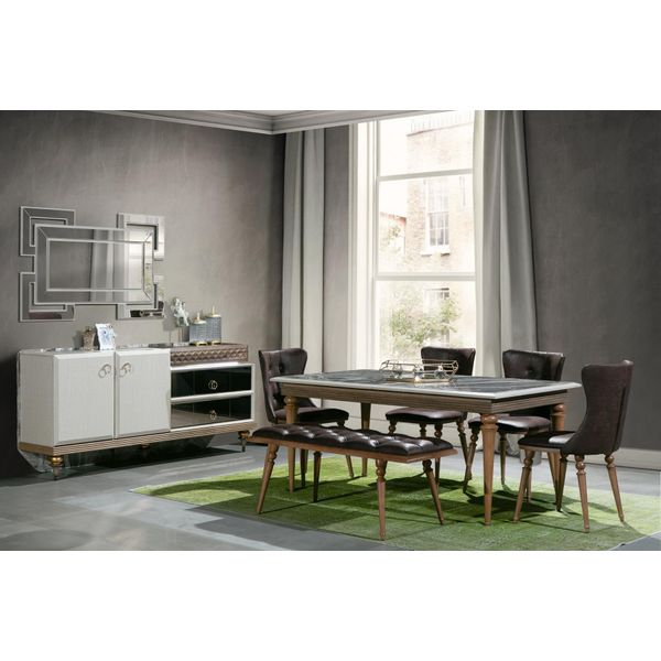Set Sala Da Pranzo Panca Tavolo Sedie Gruppo Da Pranzo Tavolo Credenza 6 Pezzi.-image