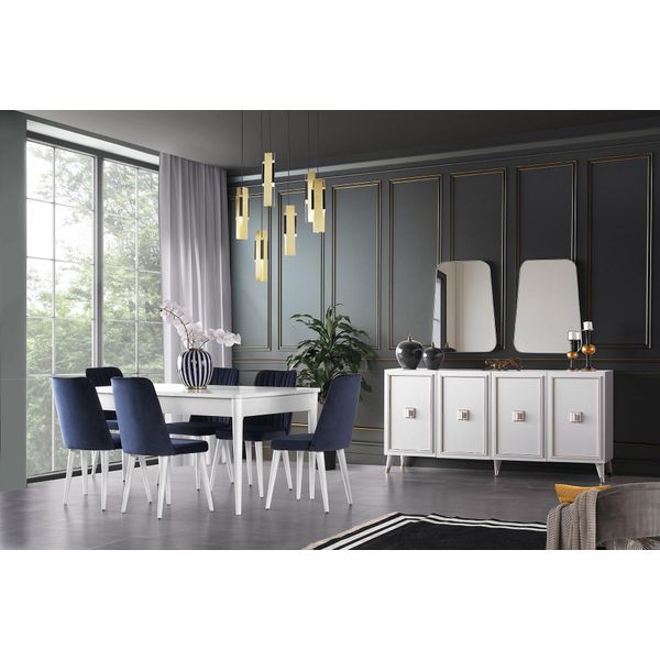 Set Da Pranzo Sala Da Pranzo Zona Pranzo Tavolo Da Pranzo Sedie Legno 9 Pezzi Credenza Bianco-image