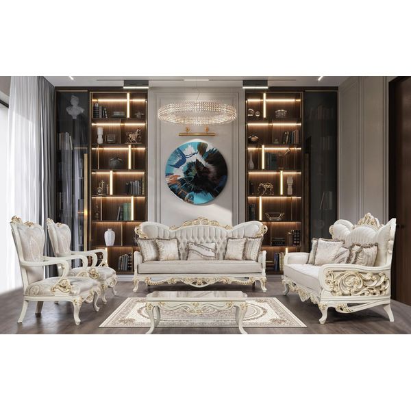 Set Di Divani Divano Divano Beige Tavolino Imbottitura Mobili Velluto 5Pcs Divani-image