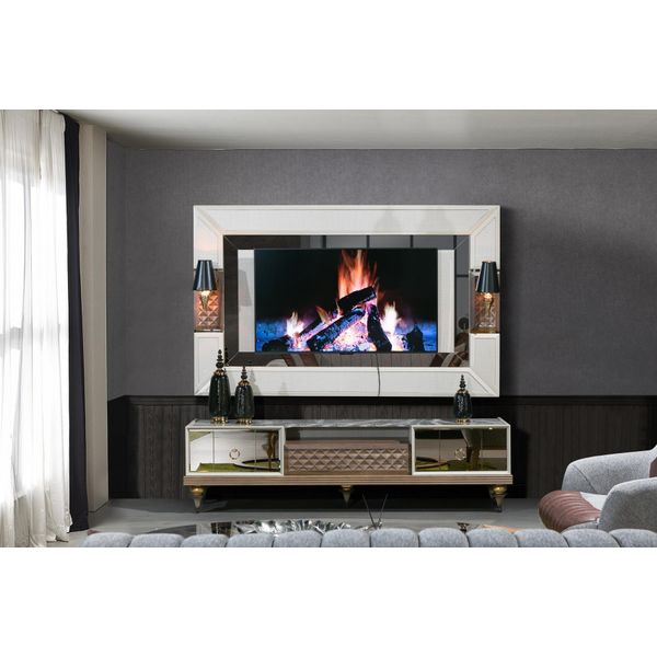 Parete Attrezzata Porta Tv Rtv Tavolo Basso Legno Armadio Xxl Lusso-image