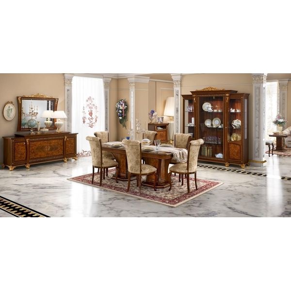 Set Sala Da Pranzo Tavolo Vetrina 6X Sedia Cassettiera Specchio Barocco Nuovo 10 Pezzi.-image