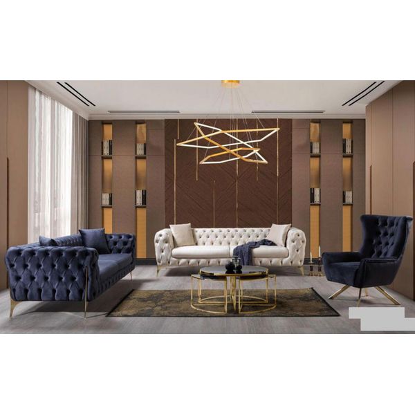Set Di Divani Blu Divani Di Lusso Poltrone 3+3+1 Posti Chesterfield Design Velluto-image