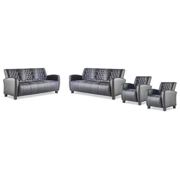 Set Divano Chesterfield Poltrona 3 Posti Nero Poltrona Divano Pelle Legno-image