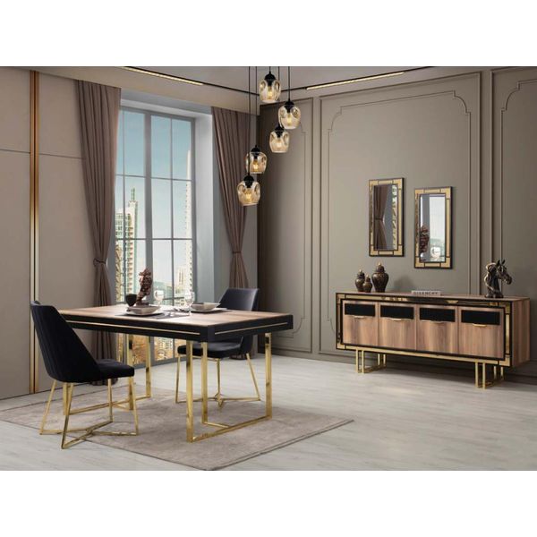 Mobili Per La Sala Da Pranzo Tavolo Da Pranzo Marrone Credenza A 2 Pezzi Tavolo Per La Sala Da Pranzo Tavolo In Legno-image