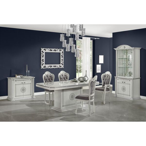 Sala Da Pranzo Tavolo Da Pranzo Sedia Cassettiera Vetrina Gruppo Set Legno Bianco Set 7 Pezzi-image