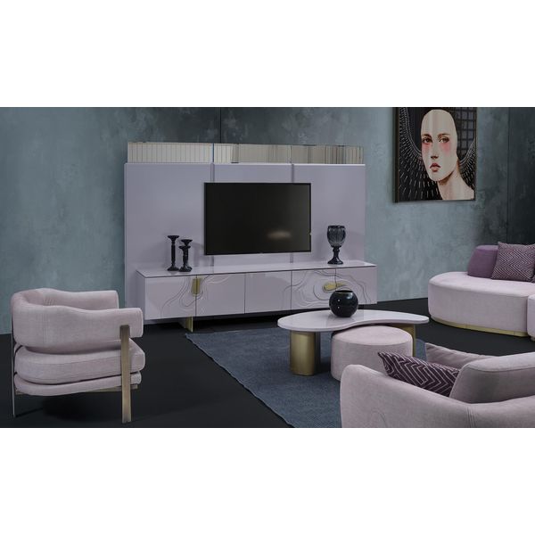 Credenza Rtv Porta Tv Bassa In Legno Rosa Mobile Moderno Per Il Soggiorno-image