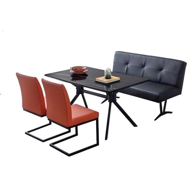 Set Da Pranzo Di Design 2X Sedie Imbottite Marroni Panca Nera Tavolo Da Pranzo-image