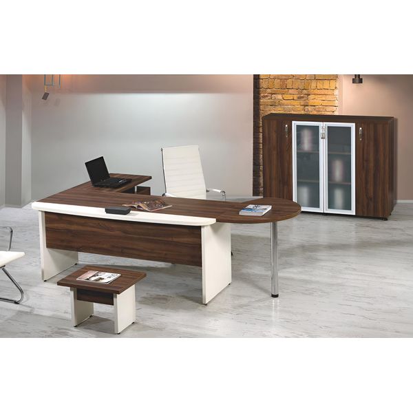 Classicе Set Di Mobili Per Ufficio 3 Pezzi Scrivania Angolare Completa Ufficio Legno Marrone-image