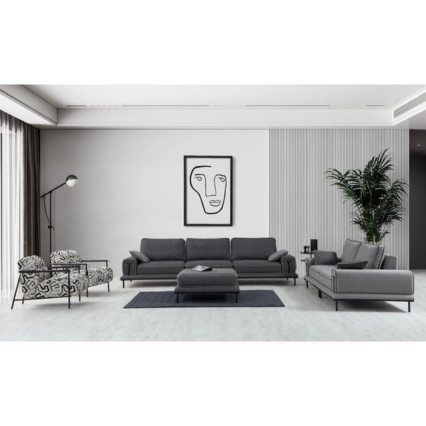 Elegante Set Di Divani Grigi Di Design Per Il Soggiorno A Quattro Posti Sgabello Di Lusso-image