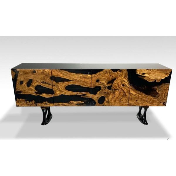 Mobile Porta Tv Credenza Rtv Basso Soggiorno Resina Epossidica Legno Marrone-image