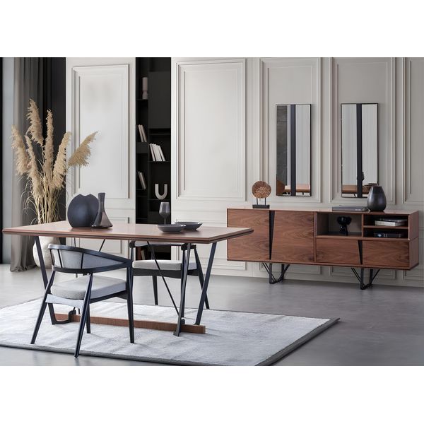 Gruppo Sala Da Pranzo Set Tavolo Da Pranzo 2Pcs Credenza Tavolo Da Pranzo Marrone Legno-image