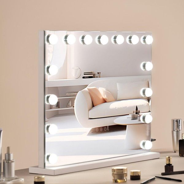 Hollywood Make-Up Mirror - Specchio Cosmetico Con Supporto Usb A Parete - 580X458Mm - Bianco - Specchio Per Il Trucco Per Bagno E Salone Di Bellezza-image