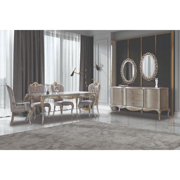 Set Da Pranzo Completo Tavolo Credenza Sala Da Pranzo Tavolo In Legno 12Pz Beige-image