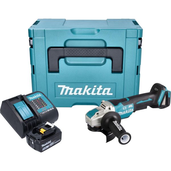 Smerigliatrice Angolare A Batteria Makita Dga 520 ST1JX1 18 V 125 Mm X-LOCK Brushless + 1X Batteria Ricaricabile 5,0 Ah + Caricabatterie + Makpac-image