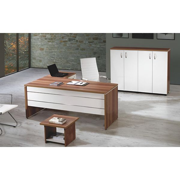Set Di Mobili Per Ufficio 3 Pezzi Scrivania Angolare Completa Armadio Ufficio Gruppo Legno Bianco-image
