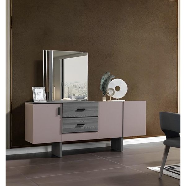 Credenza Con Specchio In Legno Stile Lusso Mobili Moderni Credenze Sala Da Pranzo 2Pz.-image