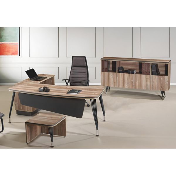 Set Da Ufficio Scrivania Angolare Set Da Ufficio 3 Pezzi Mobili Da Ufficio In Legno Marrone-image