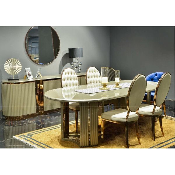 Sala Da Pranzo Set Da Pranzo Per La Sala Da Pranzo Tavolo Da Pranzo Beige Set Di Sedie In Legno 7 Pezzi-image