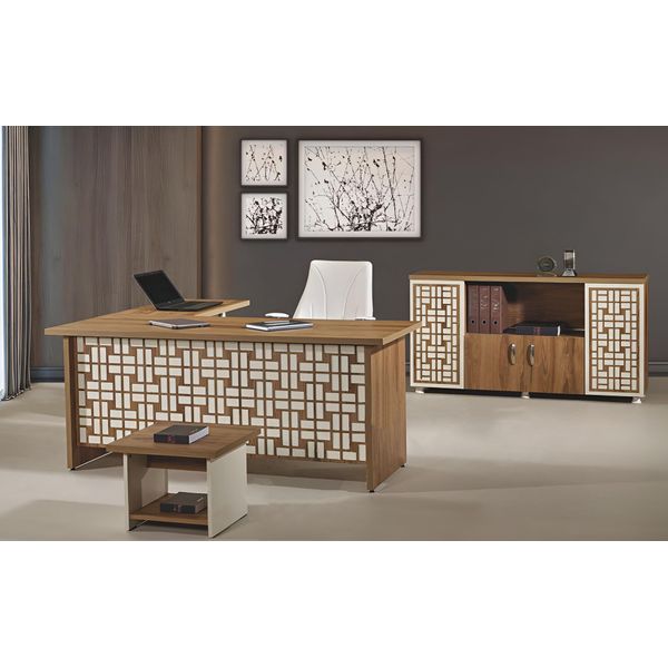 Gruppo Ufficio Scrivania Angolare Ufficio Studio Mobile 3 Pezzi Legno Marrone-image