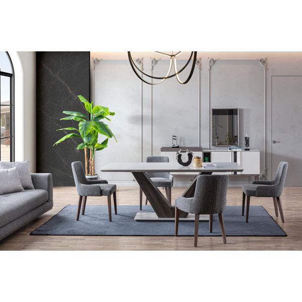 Set Sala Da Pranzo Di Lusso Tavolo Da Pranzo 4X Sedie + Credenza Con Specchio Nuovo Set-image