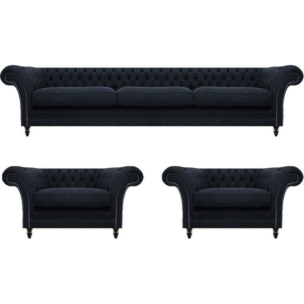 Set Di Divani Blu 3 Pezzi 2X Poltrona Divano Tre Posti Divano D'arredo Chesterfield-image
