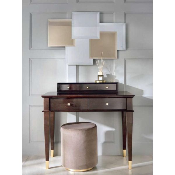 Tavolino Da Toilette Sgabello Consolle Di Lusso In Legno Segretario Marrone Camera Da Letto 2Pcs-image