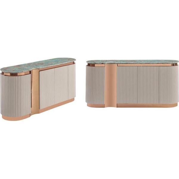 Elegante Credenza Cassettiera Credenza Specchio Legno Sala Da Pranzo Set Armadi Beige-image