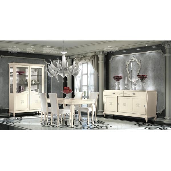 Sala Da Pranzo Tavolo Da Pranzo Sedia Cassettiera Vetrina Tavolo Da Pranzo Gruppo Legno Italia Set 7Pcs-image