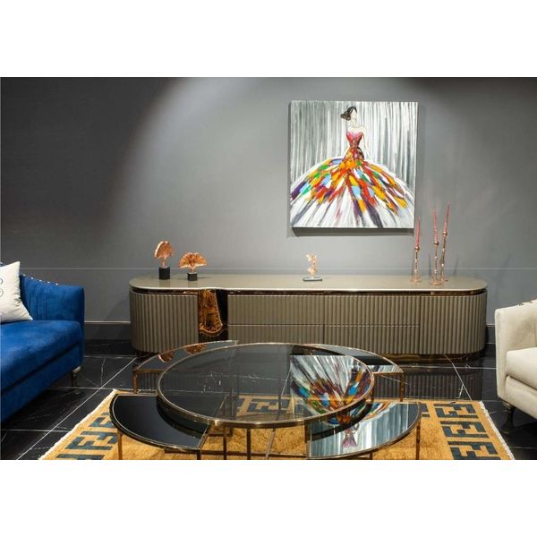 Credenza Rtv Porta Tv Bassa Beige Legno Design Tavolo Soggiorno-image