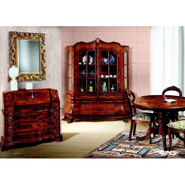 Set Completo Tavolo Da Pranzo 3 Sedie Set Sala Da Pranzo Vetrina Cassettiera 6 Pezzi Barocco-image