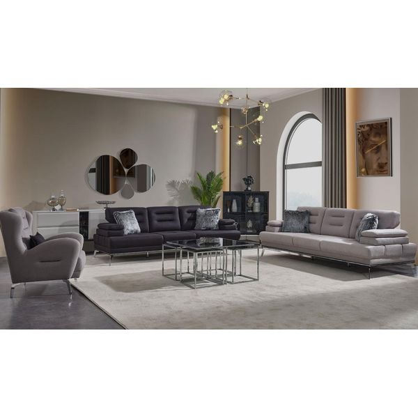 Set Di Divani Di Lusso 331 Posti Divano A Tre Posti Poltrona Tessuto Grigio Moderno-image