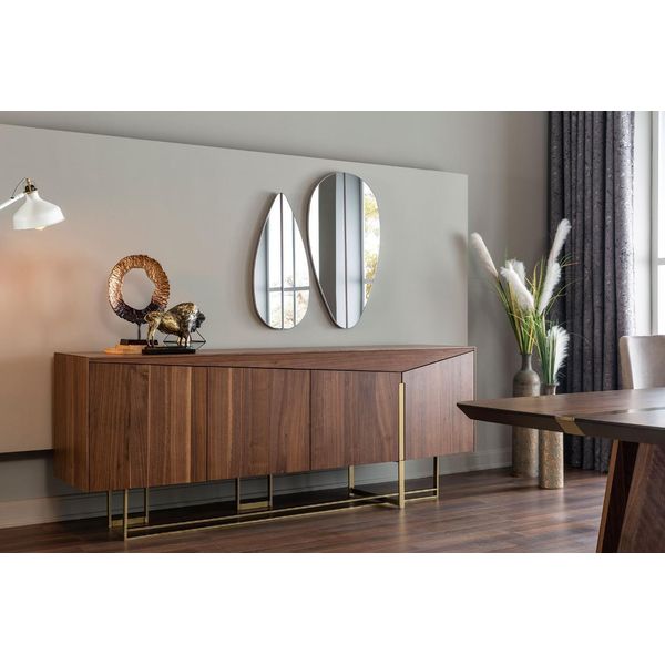Credenza Cassettiera Credenza Specchio Legno Marrone Set Armadi Sala Da Pranzo-image
