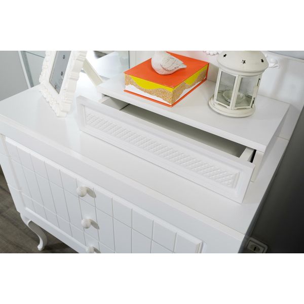 Cassettiera Con Specchio Camera Bambini Ragazze Credenza Legno Bianco Mobili Nuovi-image