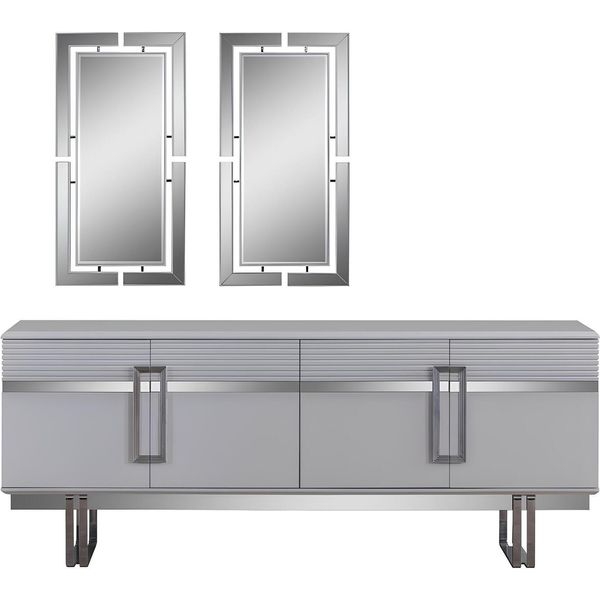 Set Da Sala Da Pranzo In Stile Novità Composto Da Credenza Moderna A 3 Pezzi E 2X Specchio-image