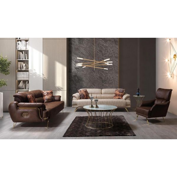 Set Di Divani 2X Divani A 3 Posti In Pelle Finta Set Di Divani Divani Marrone Poltrona-image