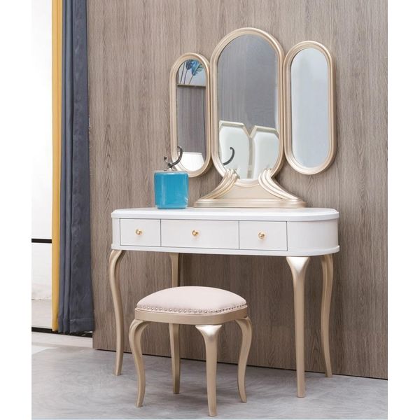 Comodino Con Specchio Console Di Lusso Cassettiera Sgabello Camera Da Letto Set Completo-image