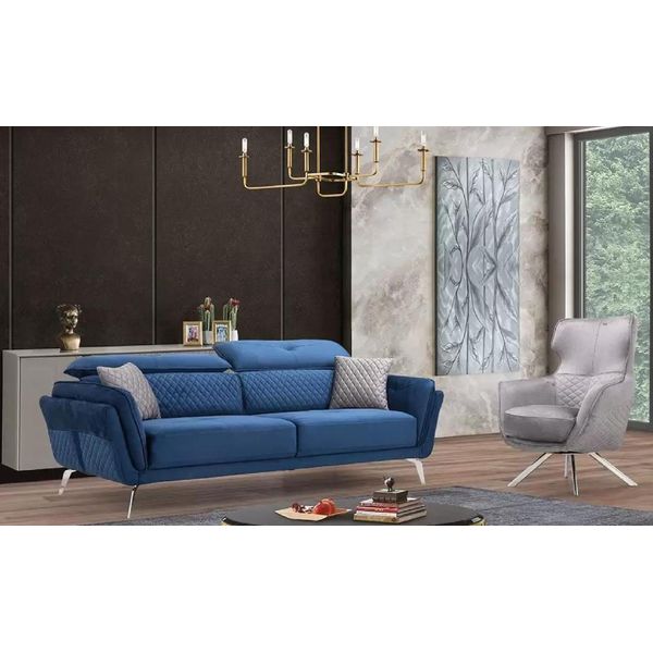 Squisito Set Di Divani Blu A Tre Posti Poltrona Di Design Mobili Imbottiti-image
