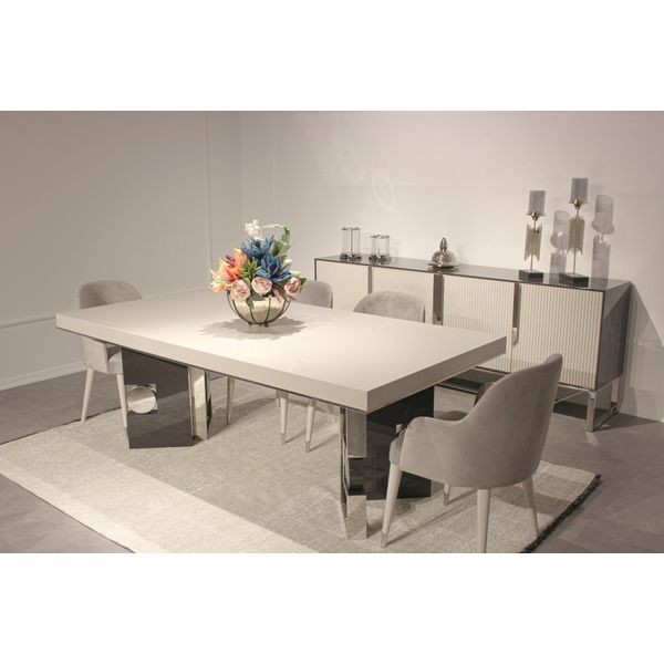 Sala Da Pranzo Design Set 6 Pezzi Tavolo Da Pranzo Design Con 4х Sedie Credenza Moderna-image