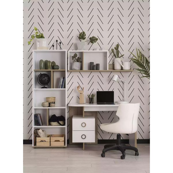 Scrivania Per Bambini Scrivania Libreria Legno Bianco Set 3 Pezzi Design-image
