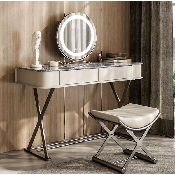 Tavolino Da Toilette Beige Di Design Per La Camera Da Letto Tavolini Da Toilette Di Lusso In Legno-image
