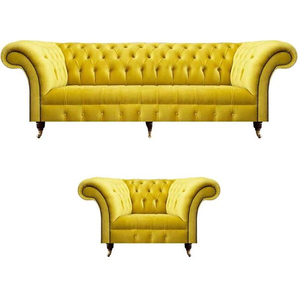 Set Di Divani Chesterfield In Tessuto Divano Divano Imbottito Tessuto Poltrona Nuovo-image