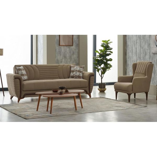 Poltrona Completa A Tre Posti Divano In Tessuto A 3 Posti Divano Imbottito Divano Beige-image