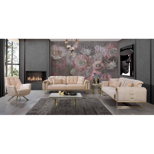 Set Di Divani Moderni Da Salotto Beige X2 Poltrona 3 Posti 3Pz-image