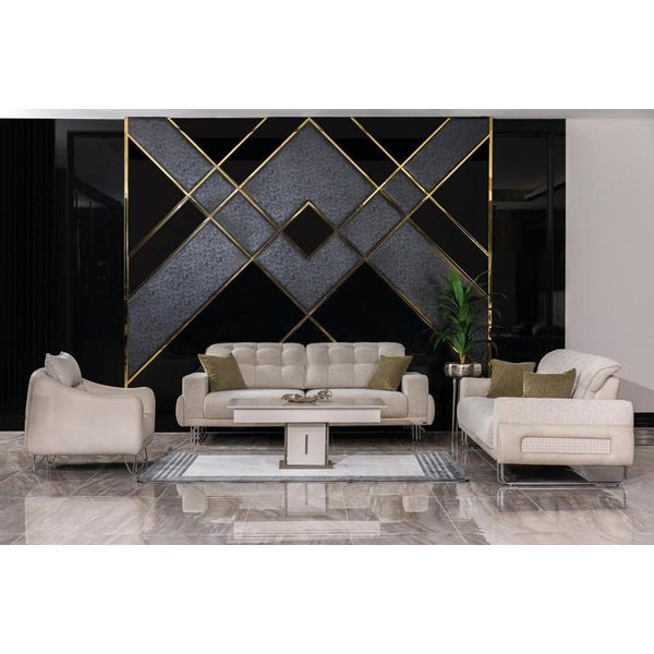 Set Di Divani Beige 2X Divani A 3 Posti Divani In Tessuto A 1 Posto Divani Imbottiti-image