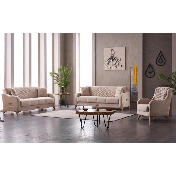 Set Completo Di Divani Divano In Tessuto Divano Imbottito Beige Set Di Divani Poltrone-image