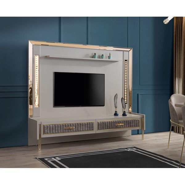 Parete Tv Di Design Mobili Di Lusso In Soggiorno Colore Beige Parete Tv Moderna Rtv-image