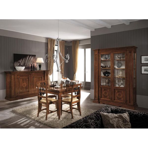 Set Mobili In Legno Cassettiera 4X Sedia Tavolo Vetrina Nuovo Gruppo Sala Da Pranzo 7Pz-image