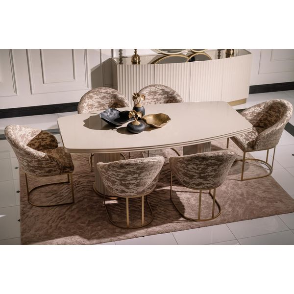 Set Da Pranzo Tavolo Da Pranzo Sedie Set 9 Pezzi Sala Da Pranzo Beige Legno Lusso-image