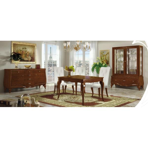 Set Sala Da Pranzo Tavolo Da Pranzo Sedia Cassettiera Vetrina Tavolo Tavoli Gruppo Set 7 Pezzi.-image