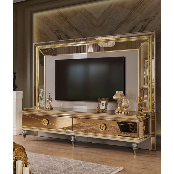 Porta Tv Rtv Lowboard Parete Attrezzata Credenza Legno Oro Design Moderno-image